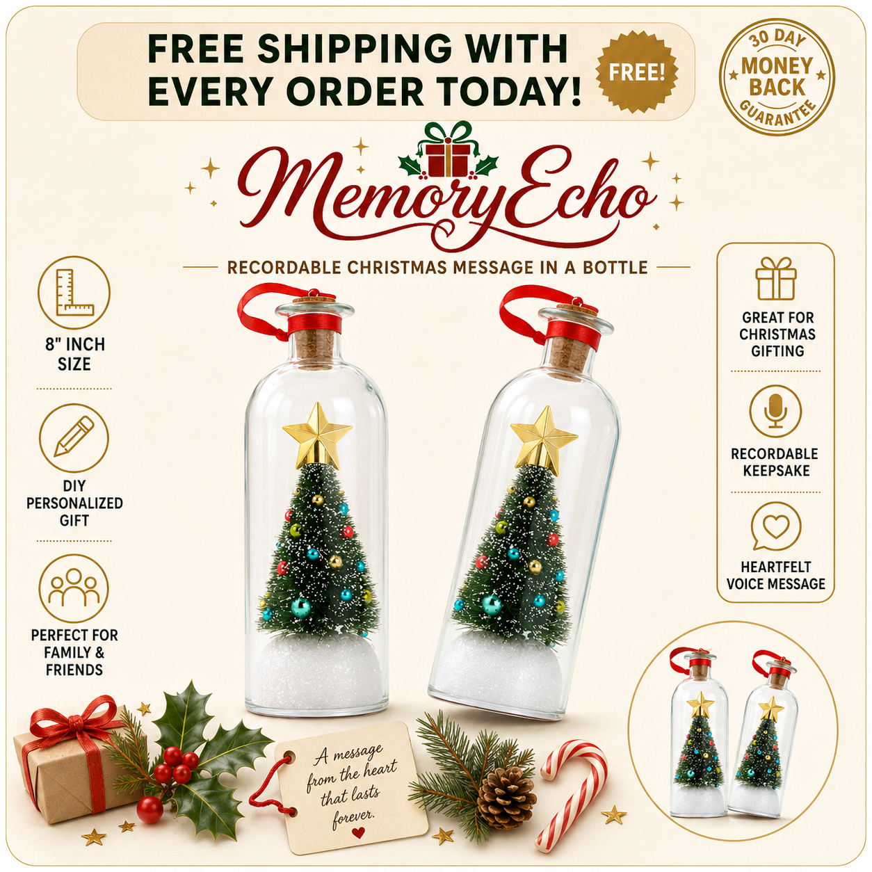 MemoryEcho™ Recordable Christmas Message In A Bottle