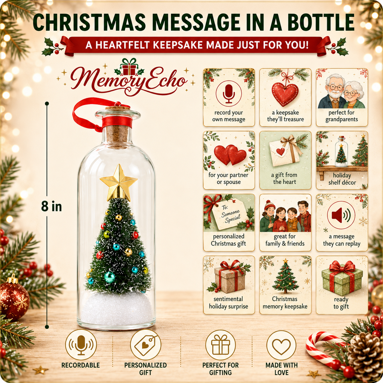 MemoryEcho™ Recordable Christmas Message In A Bottle